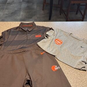 New Cleveland Browns nfl on field apparel 3 piece set pants polo t shirt